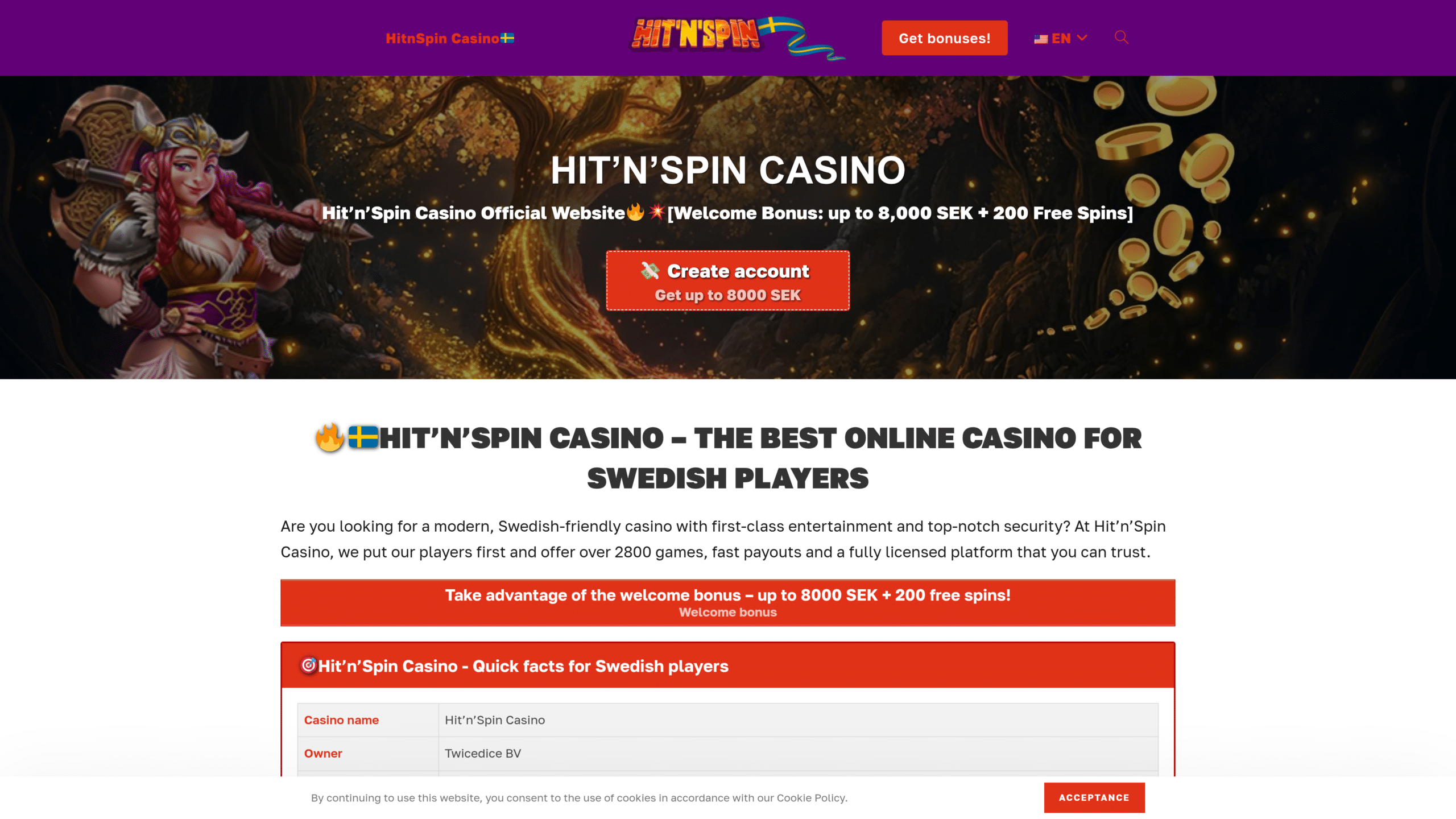 HitNSpin Casino - bonusar, spelutbud och utbetalningar